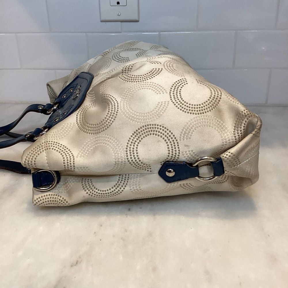 Coach Bag Purse Handbag Ashley Dotted OpArt Tan Blue Canvas Leather Carry All - Picture 9 of 14